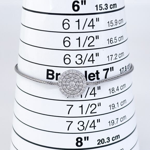 CZ Circle Slider Bracelet | Sterling Silver 925 | Adjustable Up To 9" - Picture 4 of 5